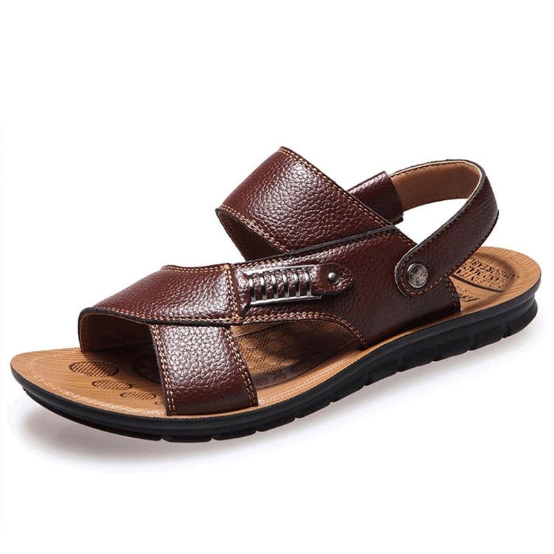 Men's Leather Sandals Summer Classic Men Shoes Slippers Men Roman Sandals Breathable Walking Footwear кожаные туфли Big Size 48
