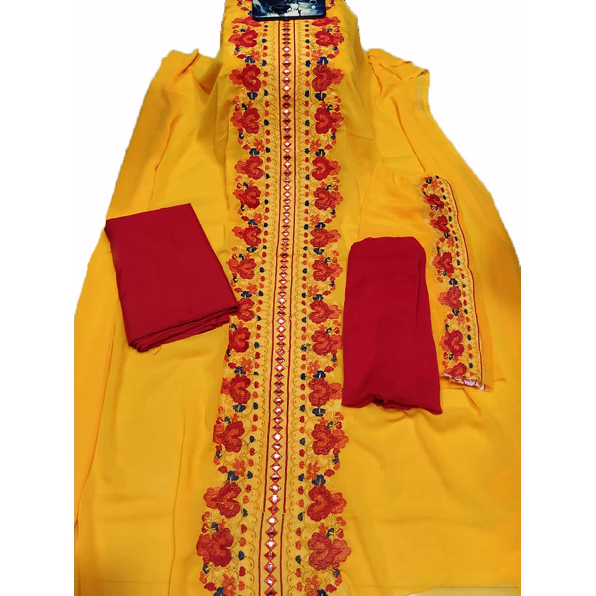 YELLOW Colour Unstitched Georgette Excellent Embroidery Work, Fashionable, Stylish and Comfortable, Salwar Kameez  For Women (3 Piece)