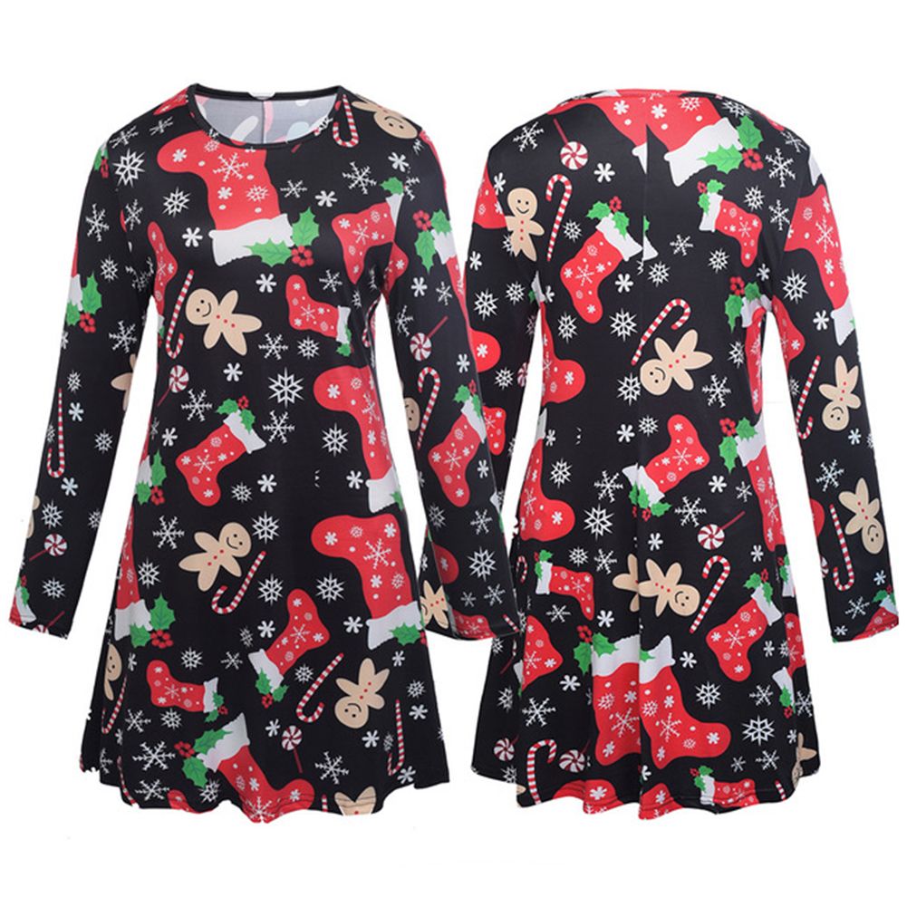 Parent-child Outfit Christmas Snowflake Stockings Printed Long-sleeved Dress Matching Clothes