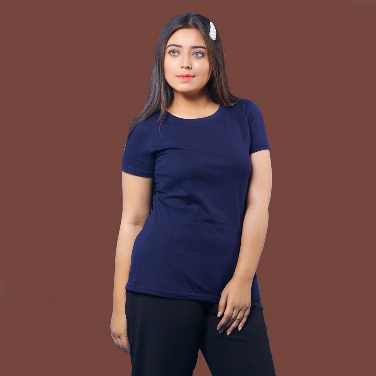 Navy Cotton Half Sleeve T-Shirt For Women Code-Sw10746T - T Shirt For Women