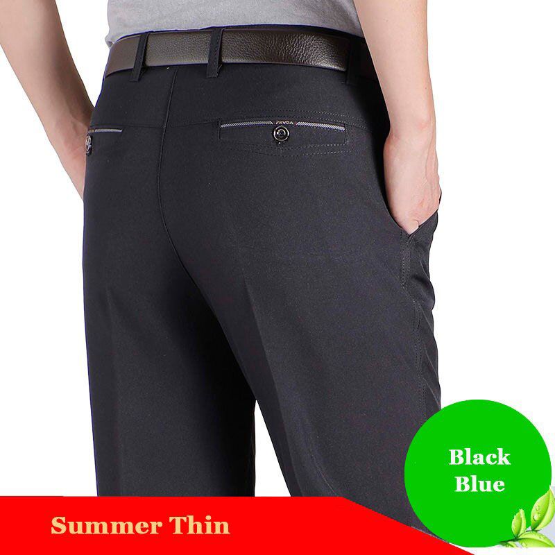 Mens Casual Business Pants Men Mid Full Length Soft Trim  Trousers Regular Straight Black Grey Large Size 30-40