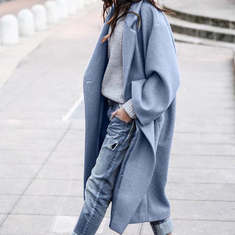 Winter Solid Women Jacket Warm Long Coat Thick Woolen BleFemale Streetwear