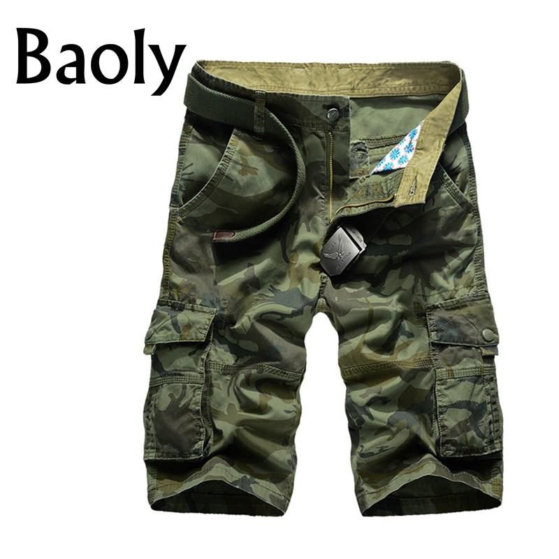 Cargo Pants For Men's Cotton Camouflage Tooling Shorts Men's Summer Multi-pocket Loose Five Pants