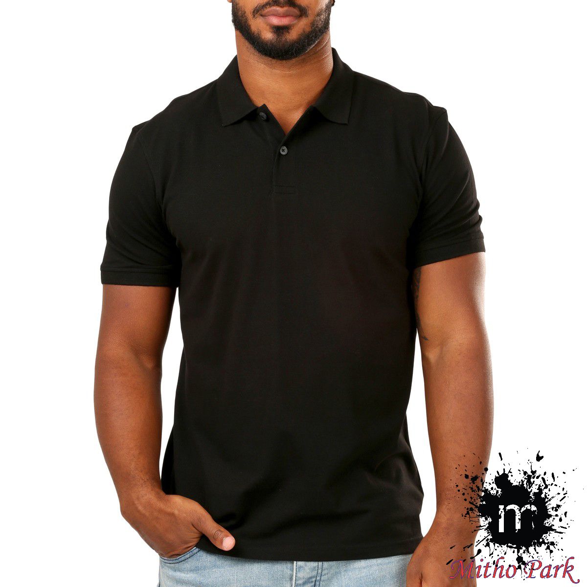 Black Mens Cotton Polo shirt For summer