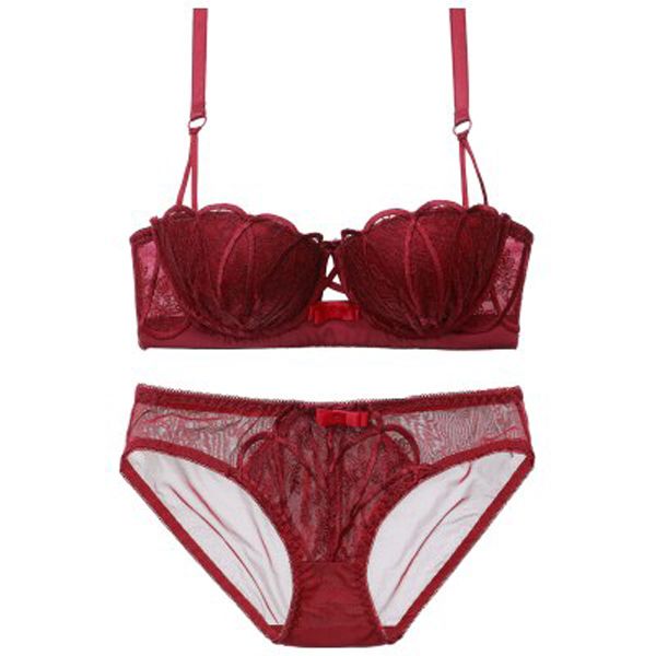 [Hotel]  2019 Embroidery Lace Embroidery Plus Size Dress Push Up Bra Underwear and Pants Set 32 34 36 38 ABC Cup for Women