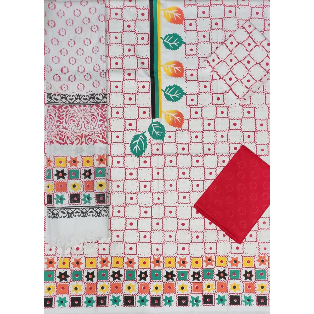 Unstiched Block Printed Three Piece for Women Skin Print New Gorgeous Unstitched Cotton Block Printed Salwar Kameez [ 3 Piece ] For Gift or Yourself
