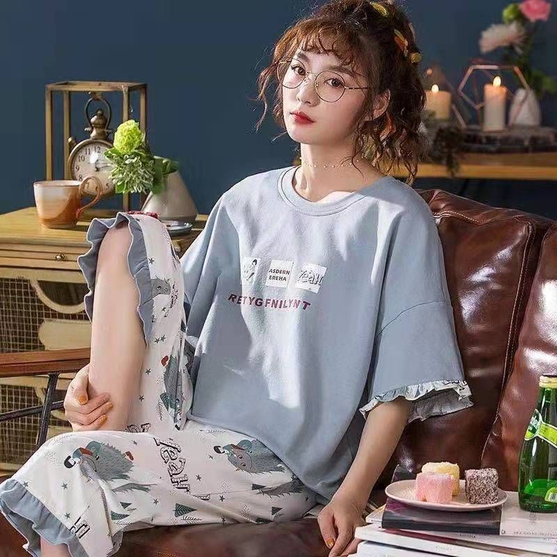 Plus Size Pajamas Women Summer O-Neck Thin Short-Sleeved Shorts Pyjamas   Sexy Cartoon Sleepwear Girl Cute Home Clothes