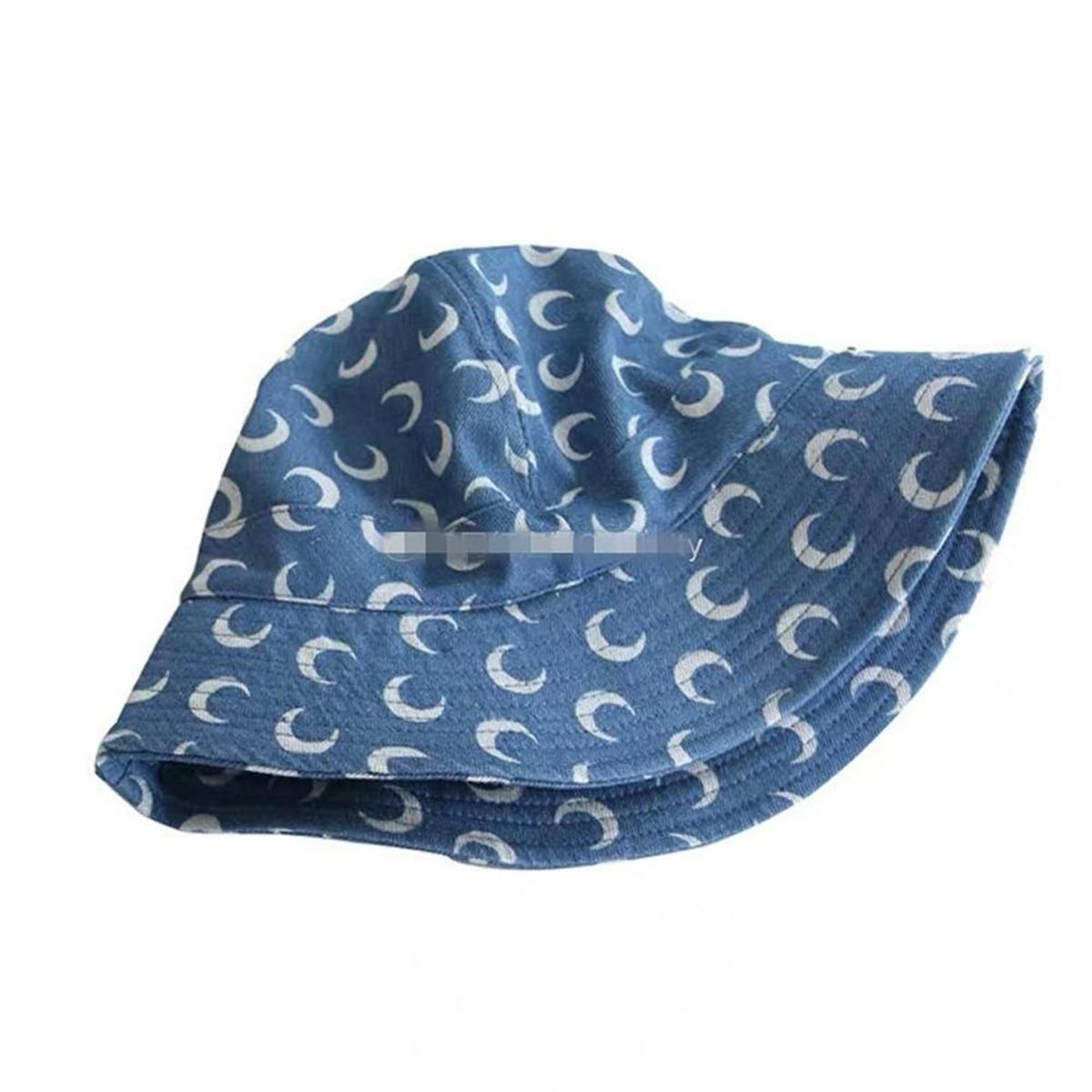 MISSKY 2020 Summer Spring Sun Hats For Men Fashion Crescent Moon Printing Denim Blue Bucket Hat Male Caps