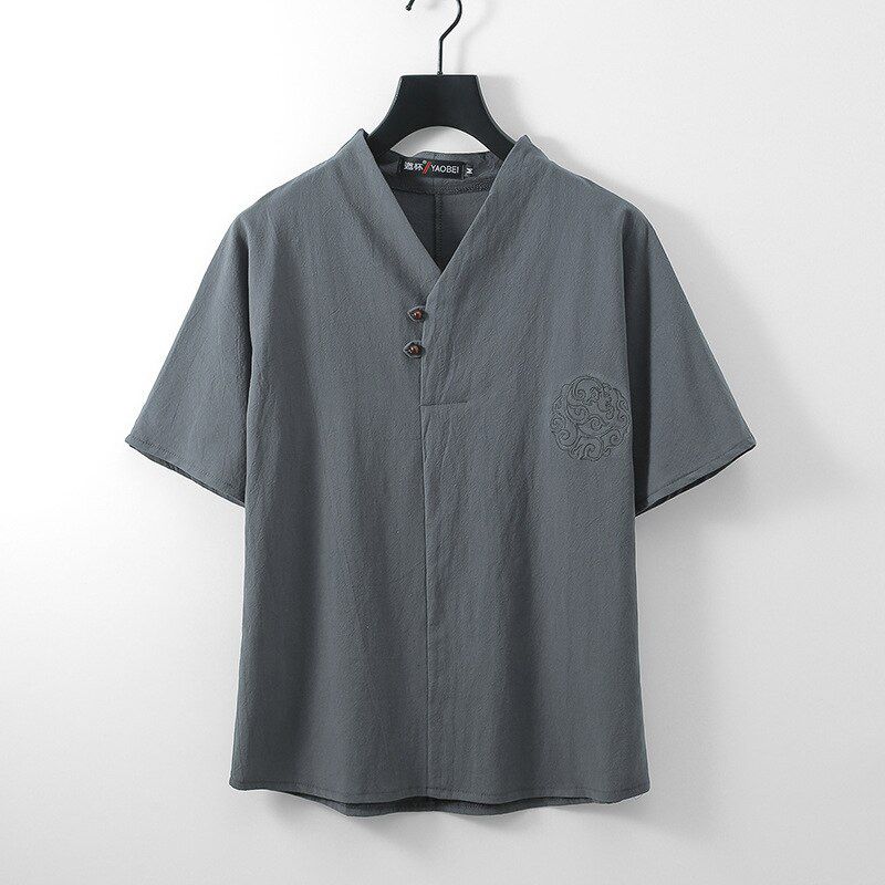 Linen Shirts Men 2021 Summer Casual Cotton Short Sleeve Oversize Big Size Large 9xl 8XL Plus 7XL 6xl V Neck Male Chinese Shirts