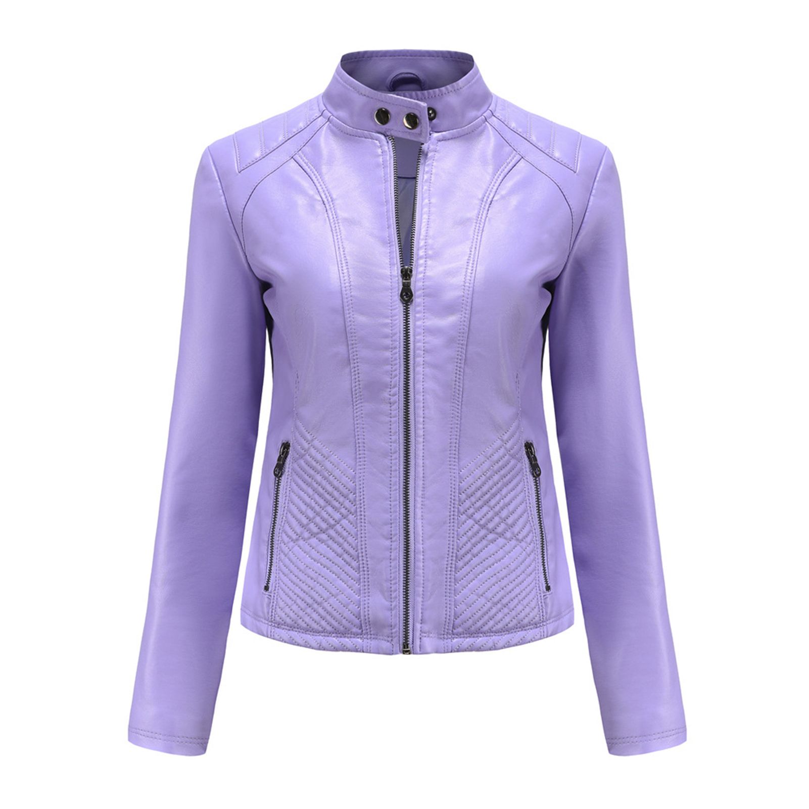 Motorcycle Jacket Long Sleeve Zipper Closure Solid Color Jacket