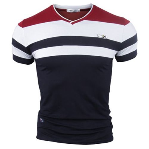 Men Short Sleeve T Shirts 2022 New Summer 100% Pure Cotton Vintage Patchwork Tees V neck Cotton tshirt Homme M-4XL