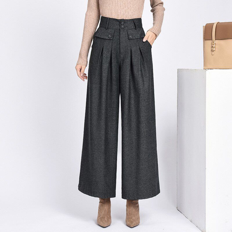winter warm wool women's pants female high waist pleated wide leg pants capris for women trousers woman Plus size 4xl