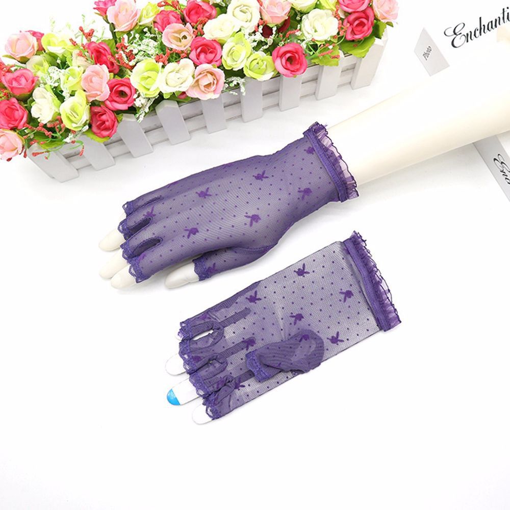 Women Lace Floral Fingerless Gloves Summer Thin UV-Proof Driving Gloves  Short Hollow Party Gloves