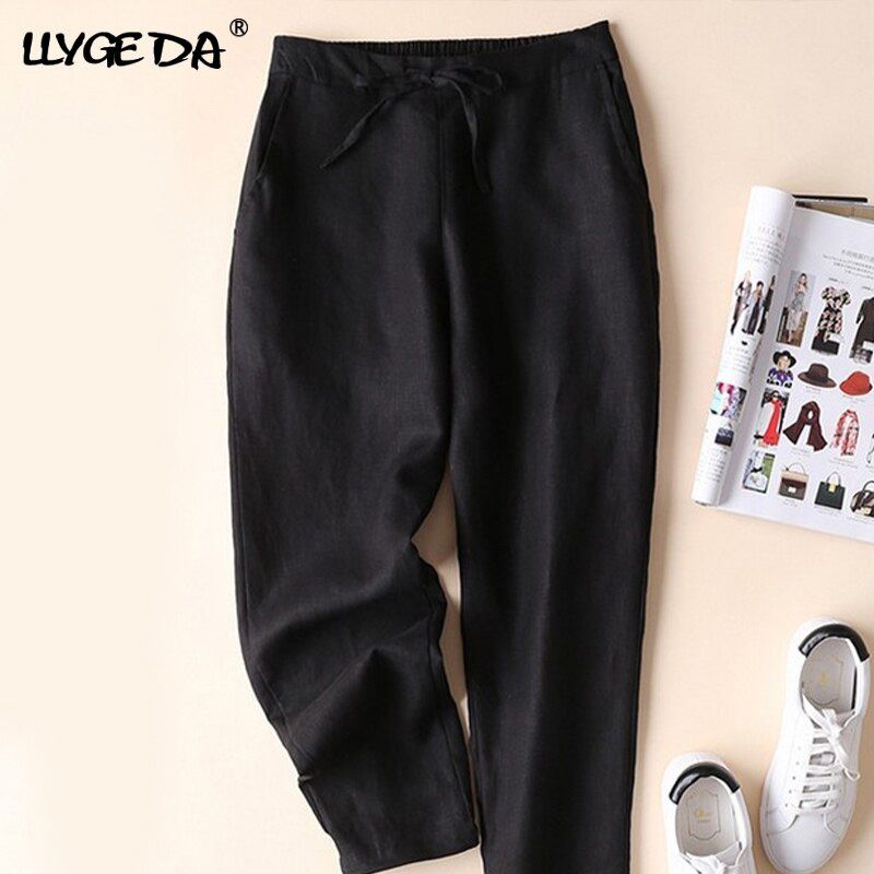Cotton Linen Pencil Plus Size Pants For Women Loose Soft Khaki Drawing Women's Pant Summer Fashion Pants Casual Trousers