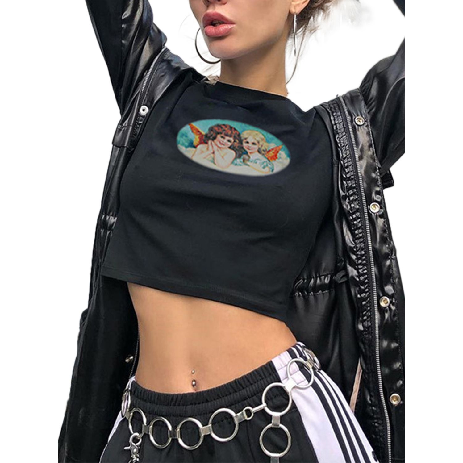 New Women Fashion Printed Jumpsuit T-shirt  U-neck Short-sleeved Bottoming Bodysuit