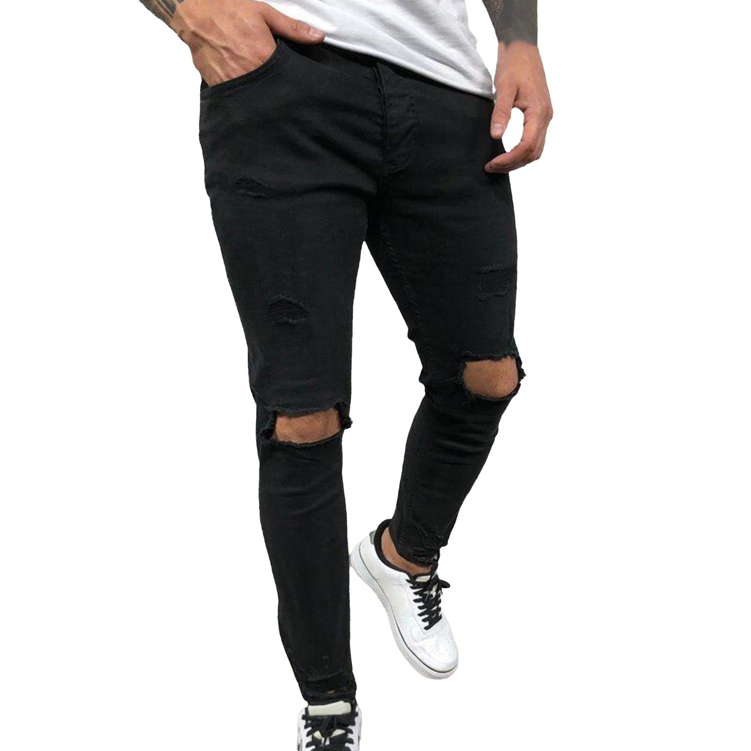 Men Jeans Ripped Split Design Men Trousers