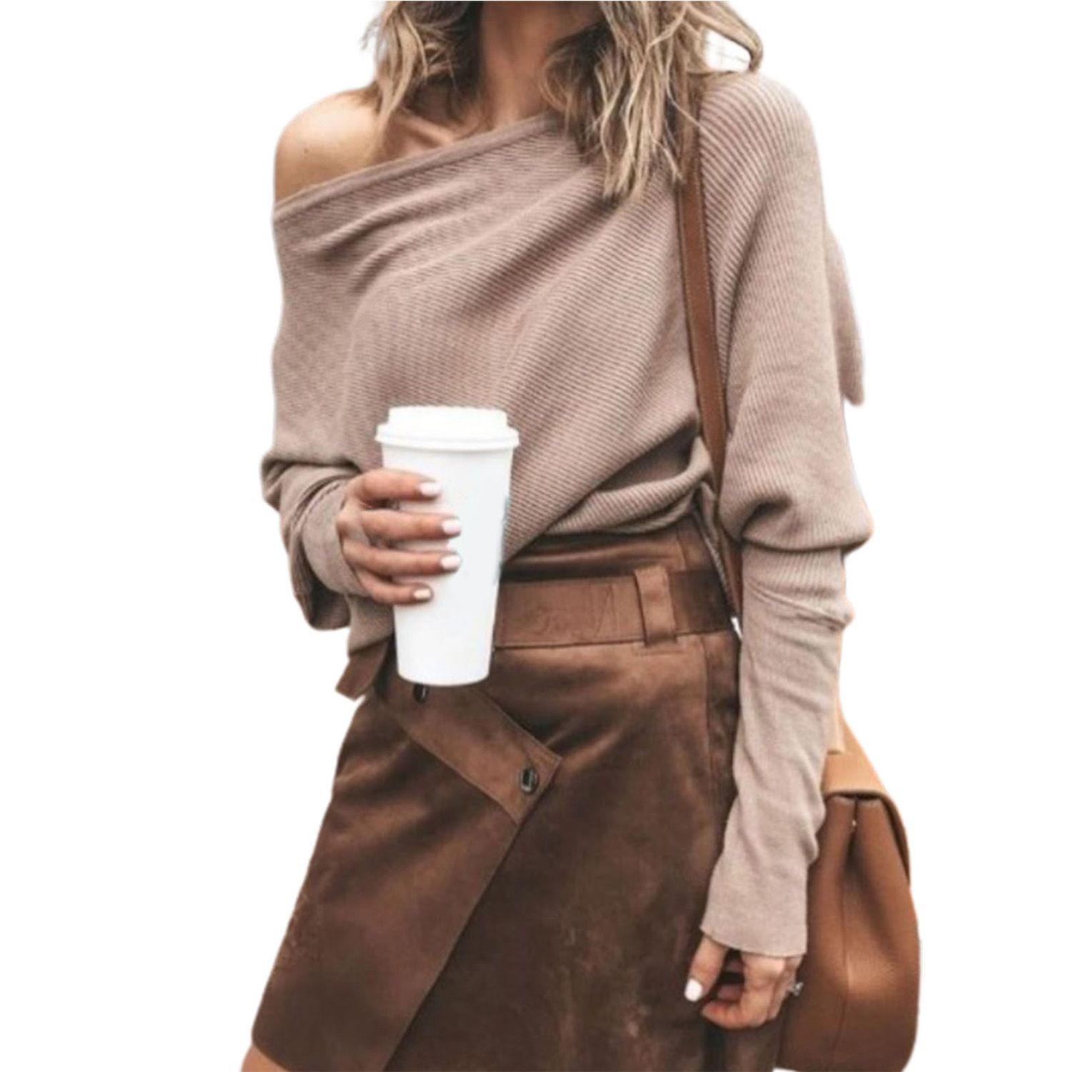 Pullover Blouse Pure Color Slash Neck Batwing Sleeve Pullover Top