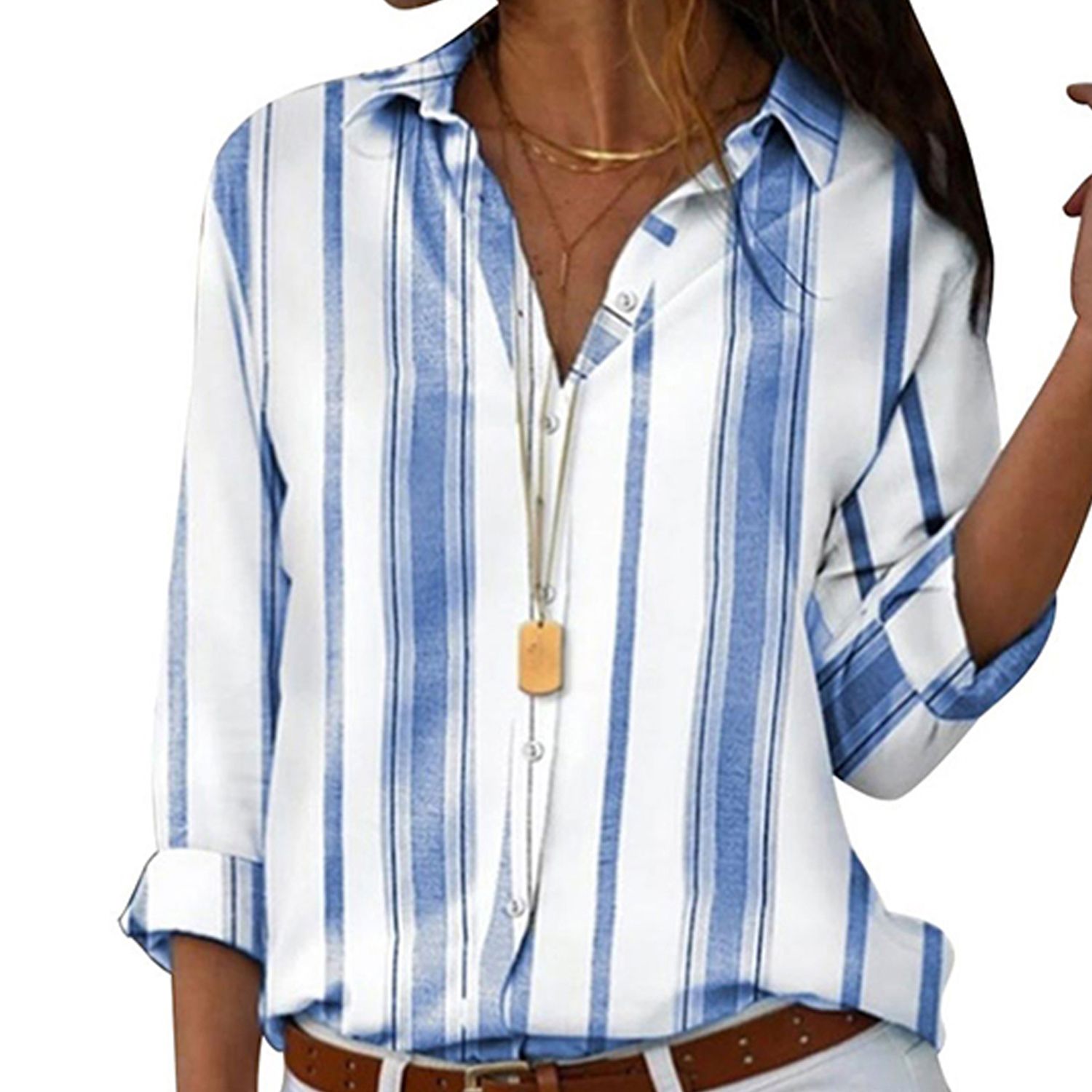 Blouse Shirt Turn-Down Collar Single ed Embroidered Women Shirt