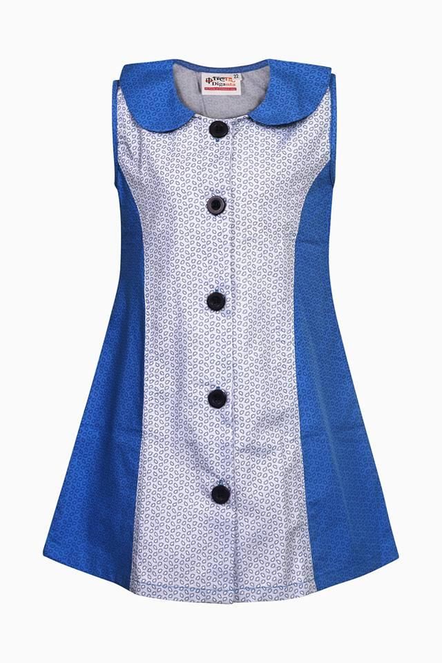 White Roayl Blue Cotton Frock for Girls