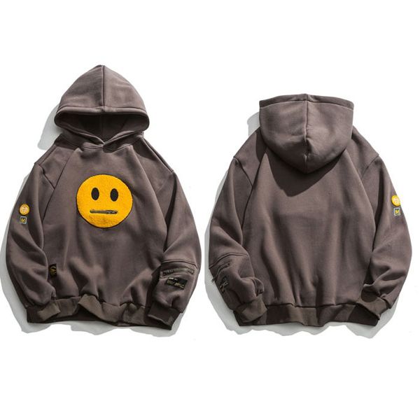 Men  Hop Hoodie Streetwear Sweatshirt Zipper cket Patches Hoodie Harajuku Cotton Fleece Hooded Pullover Grey We