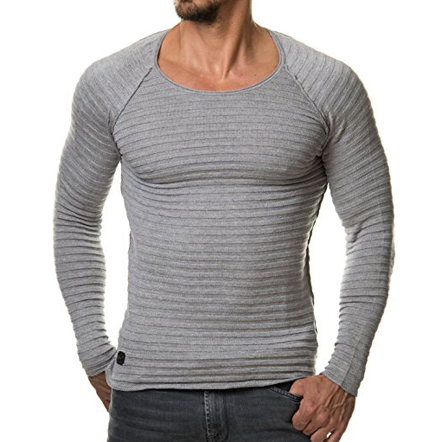 Base Shirt Round Neck Pure Color Knitted Men Top