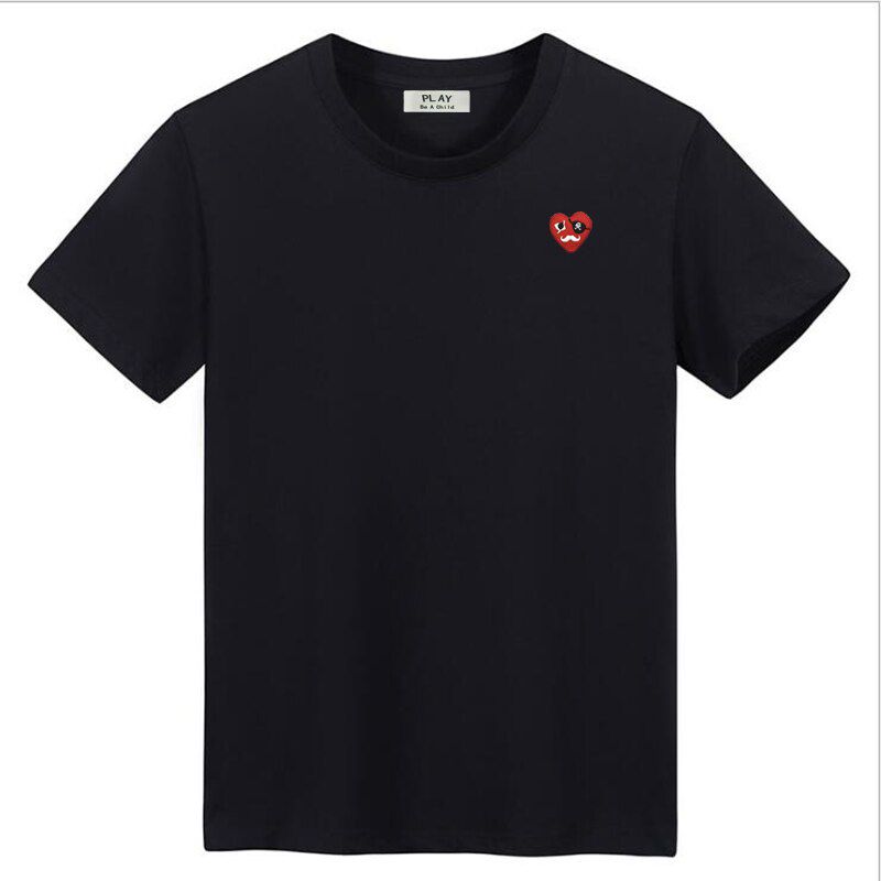PLAY Men Summer T-shirt Loose Cartoon Love Embroidery Round Neck Short Sleeve Solid Color Casual Cotton T-shirt