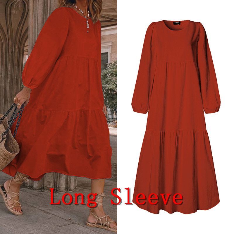 Summer Dress Vintage Lantern Sleeve Mid-Calf Dress Beach Bohemian Women'Summer Sundress Casual Vestido