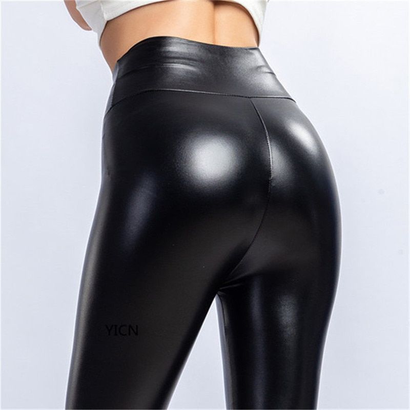 Black Summer PU Leather Pants Women High Waist Skinny Push Up Leggings Elastic Trousers Stretch Plus Size Leggings
