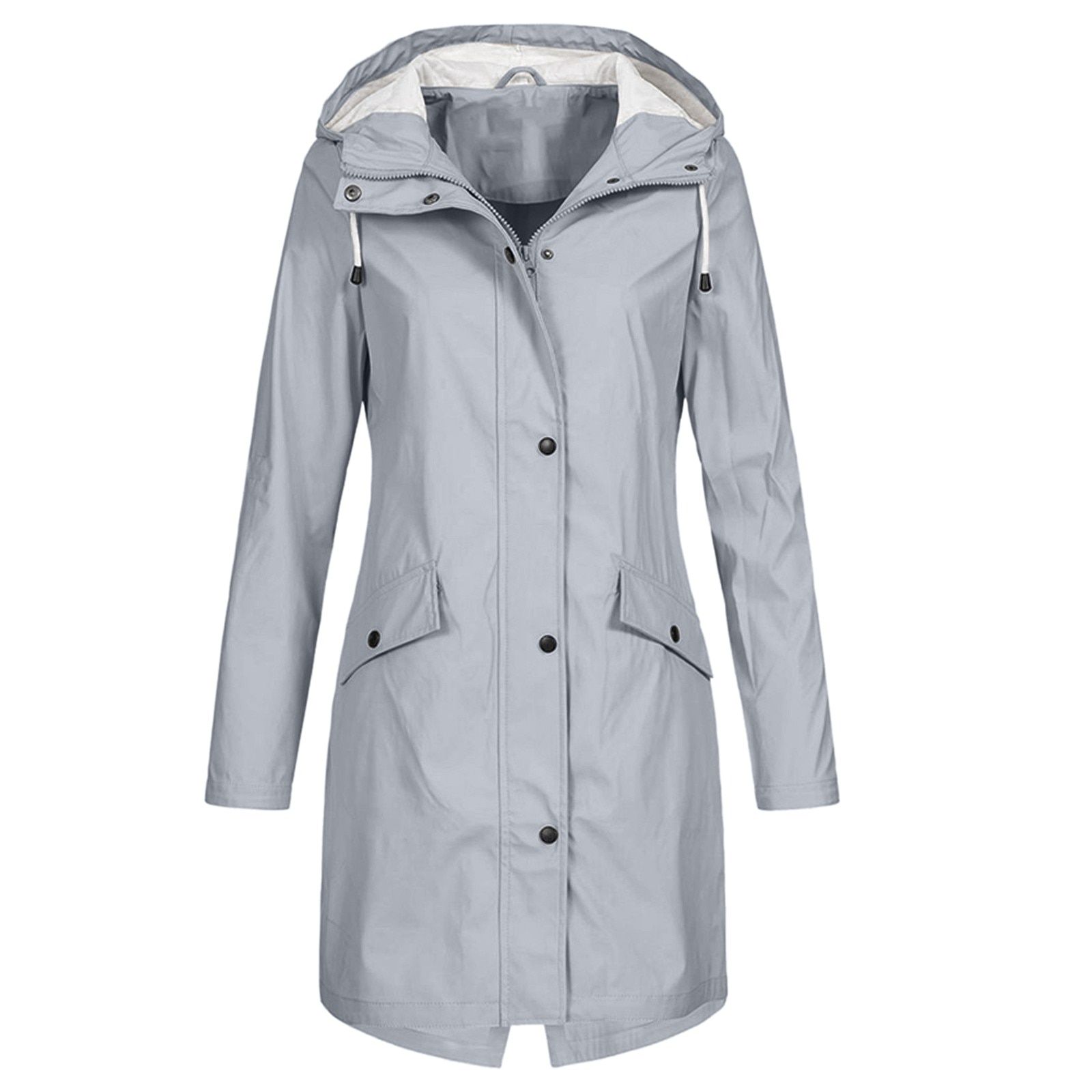 Fashion Women Solid Trench Outdoor Windbreaker Long Sleeve Long Hooded Raincoat Windproof Long Jacket Rain Coat Outwear Casaco