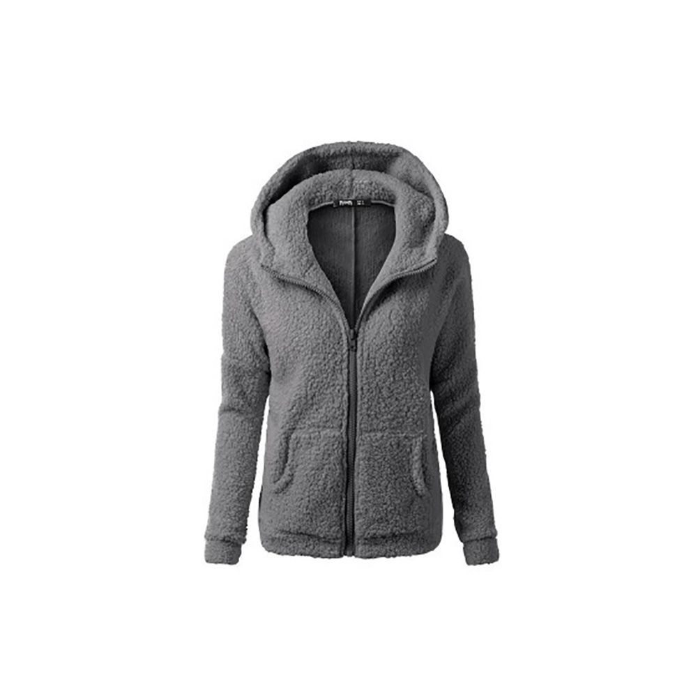 Women Winter Plush Pocket Hooded Sweatshirt Warm Thicken Zipper Coat Outwear