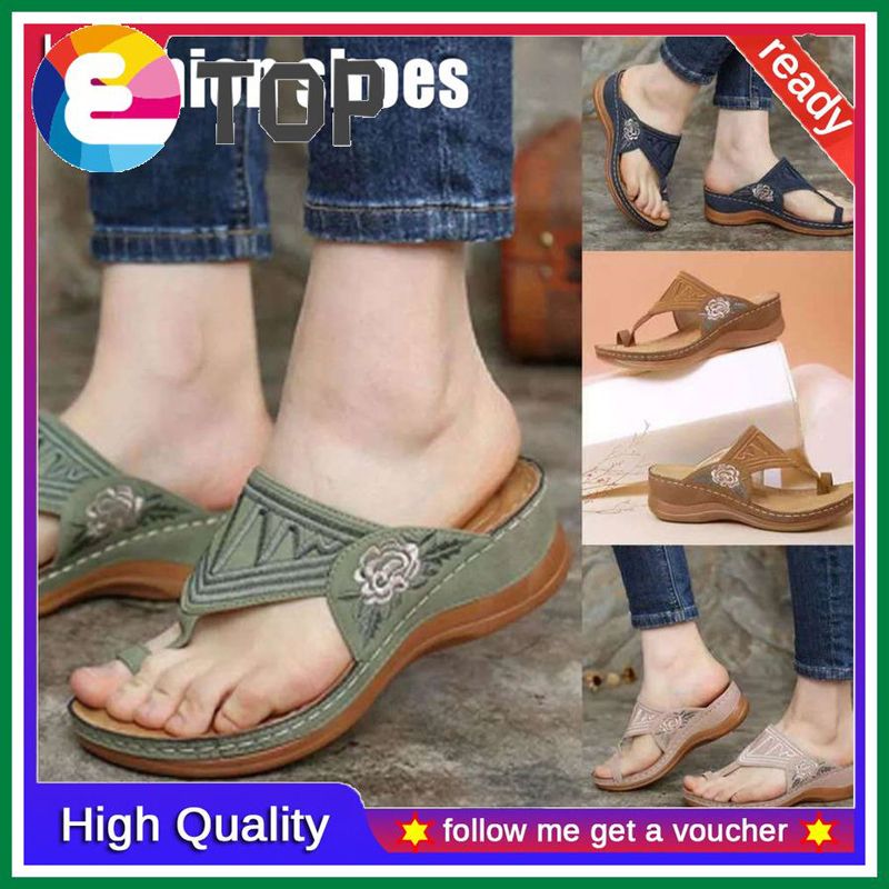 【Ready Stock】Fashion Fashion Women Casual Flower Sandals Wedges Herringbone Shoes Flip Flop Slippers Summer