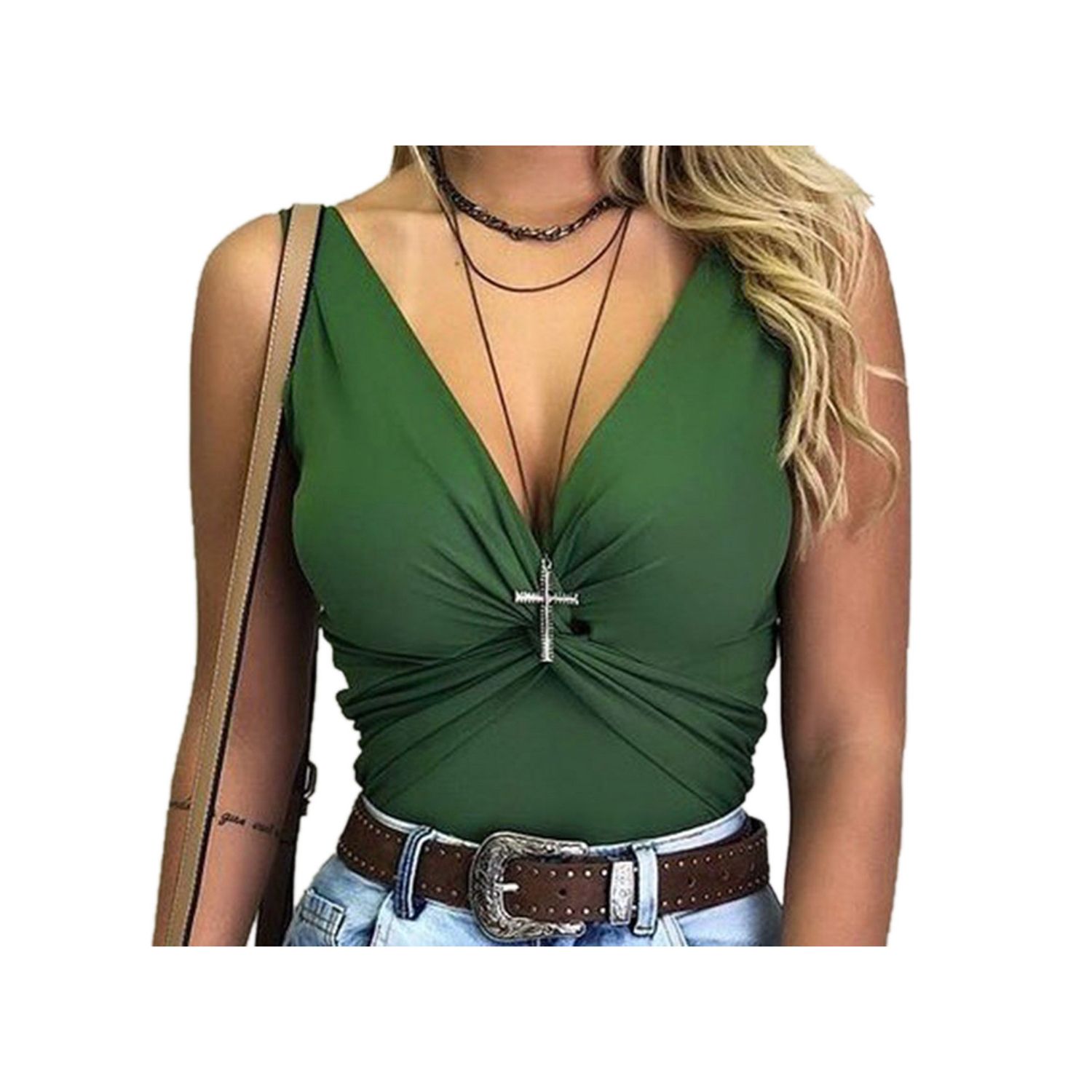 Female Vest, Solid Color Deep V-Neck Sleeveless T-Shirt Women’ s Tops, S/M/L/XL/XXL