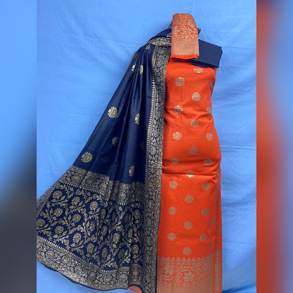 Rong Unstitched Fashionable Stylish Gorgeous Skin Print Katan Style Cotton Three Piece (Salwer Kamez With Gorgeous Dupatta) Party Dresses For Women { 3 Piece }