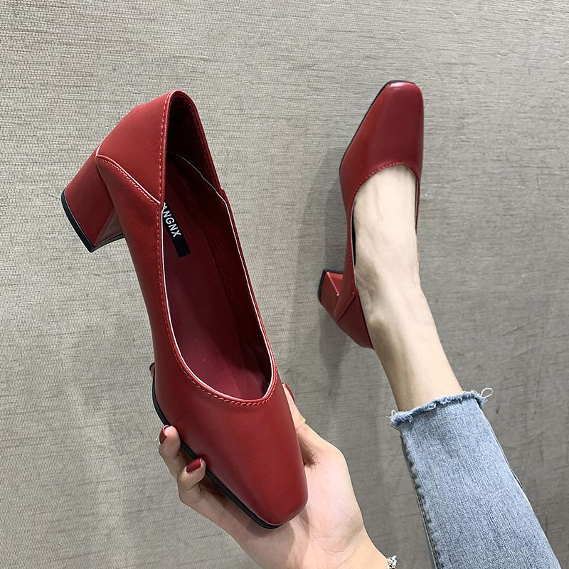 Pumps Hed Sandals Solid Color Korean Style Pointed Toe Shape Professional Women's Shoes Thick Heel  New 4.5cm