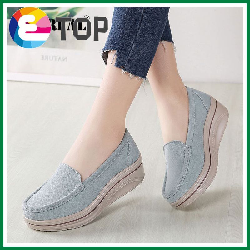 Women Wedge Shoes Leather 5CM Platform Casual Shoes For Women Slip On Ladies Loafers Women Shoes Big Size 35-42