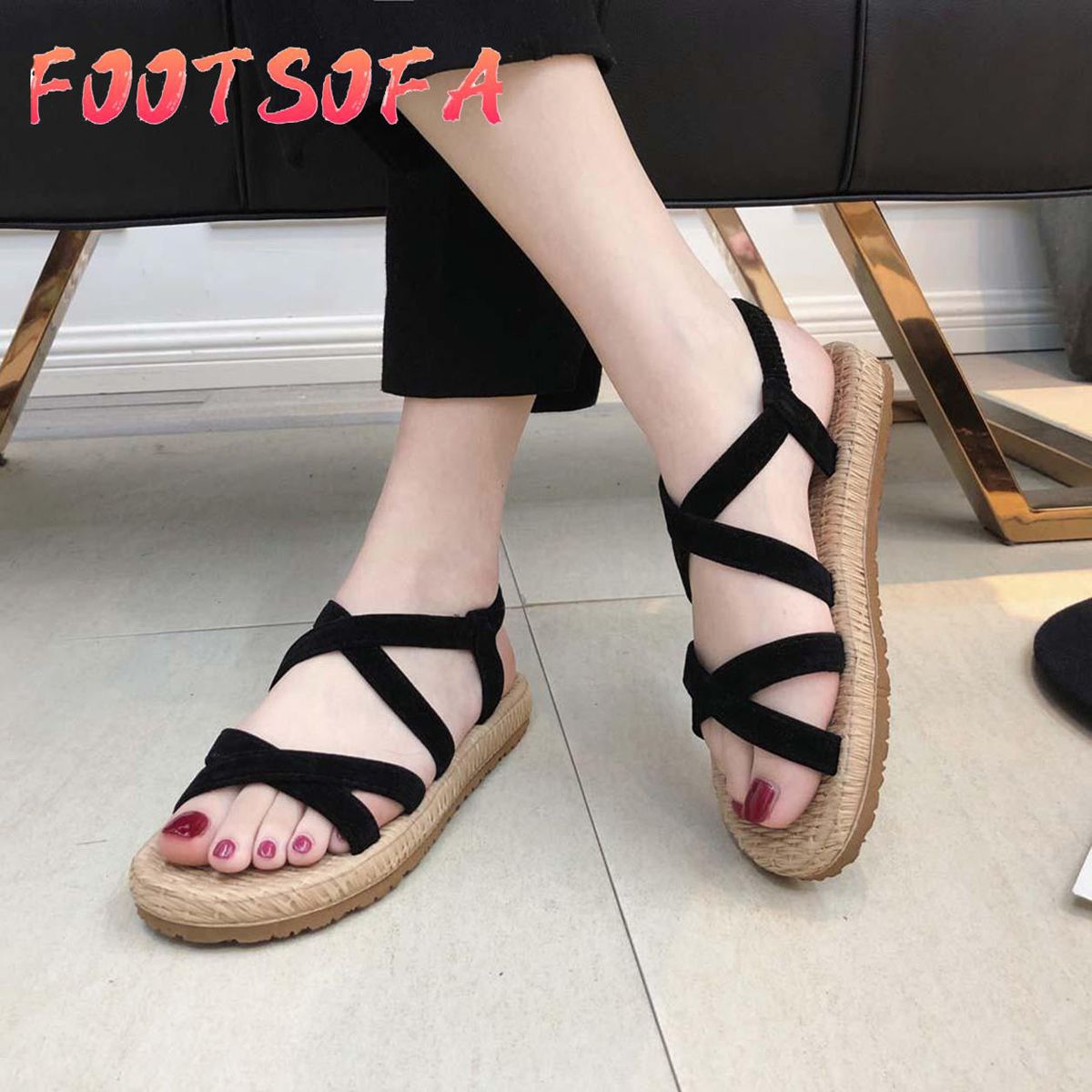 Instyle Women's Flat With Cross Straps Open Toe SandalFashion Hollow Elastic Slippers