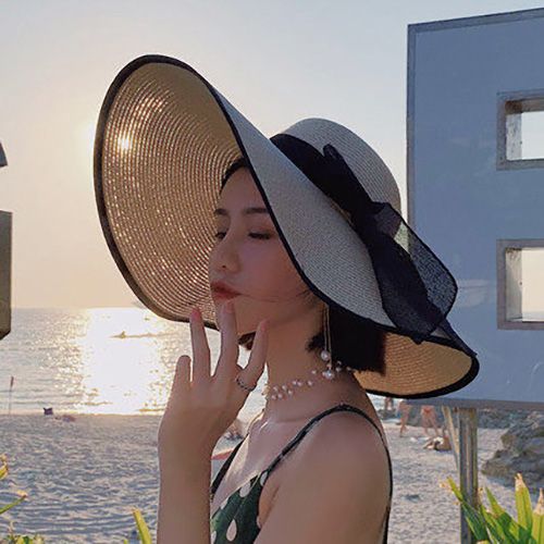 Summer Straw Hat Ladies Beach Seaside Travel Sun Hat Holiday Sun Protection Big Eaves Fisherman Hat Panama Ladies Sun Hat