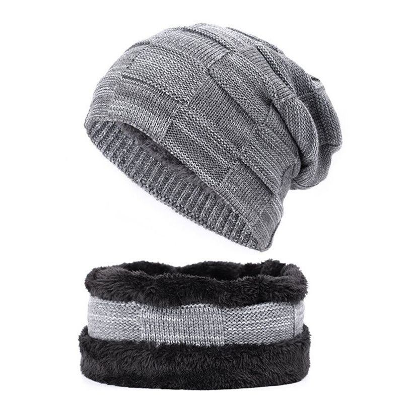2019 Brand Men's Outdoor Knitted Hats Men Velvet Wool Beanies Hat Male Autumn Winter Skullies Caps Bib Two-piece