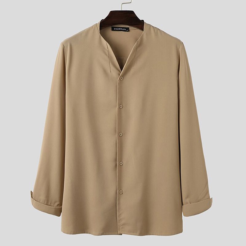 INCERUN Men Shirt Printing V Neck Long Sleeve Streetwear Loose Casual Camisa Masculina Button 2021 Vintage Leisure Shirts S-3XL