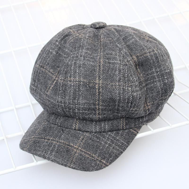 Women Wool Beret For Winter Female Cotton Hats Plaid Vintage Octagonal Hat Female Casual Boina Girl Cap Elegant Lady