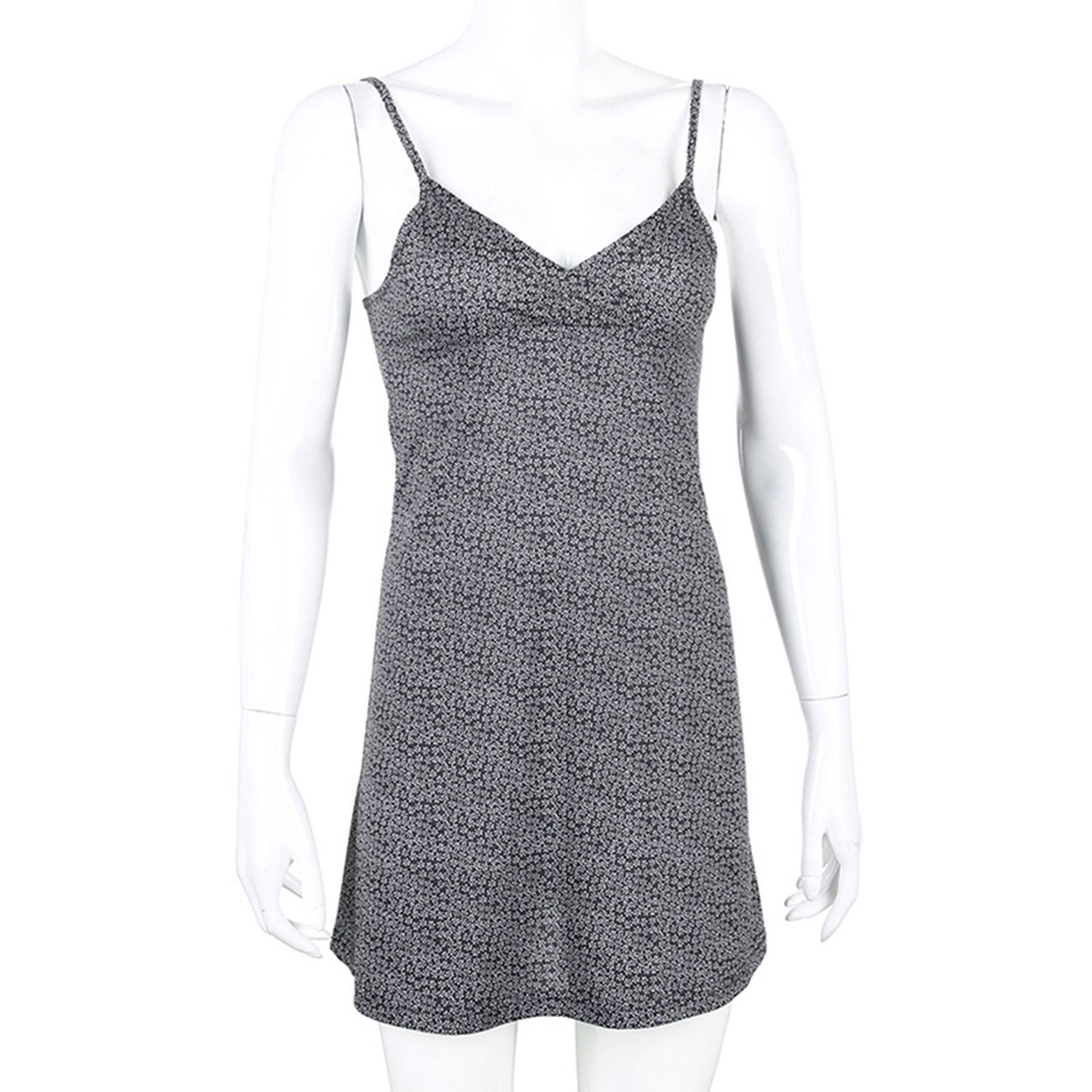 2021 Female Dress, Floral Print V-Neck Sleeveless Dress One-Piece for Women, Purple/Black