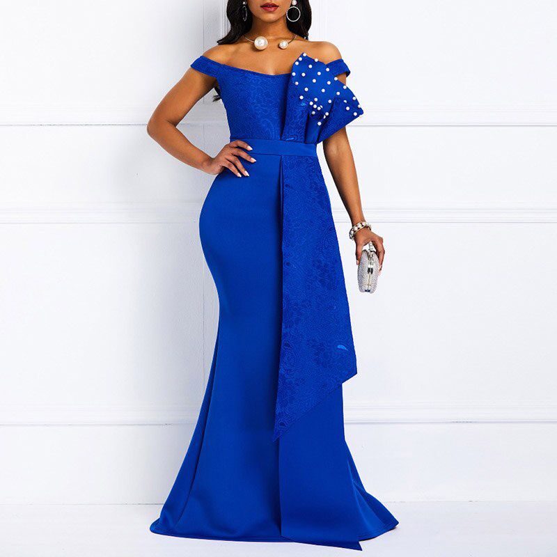 Women Dress Elegant African Ladies Mermaid Beaded Lace Wedding Evening Party Maxi Dresses New Year Clothes