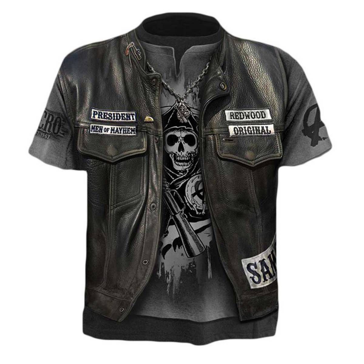 Men Summer 3D  Print Round Neck Short Sleeve Casual T-Shirt Faux Jacket Top