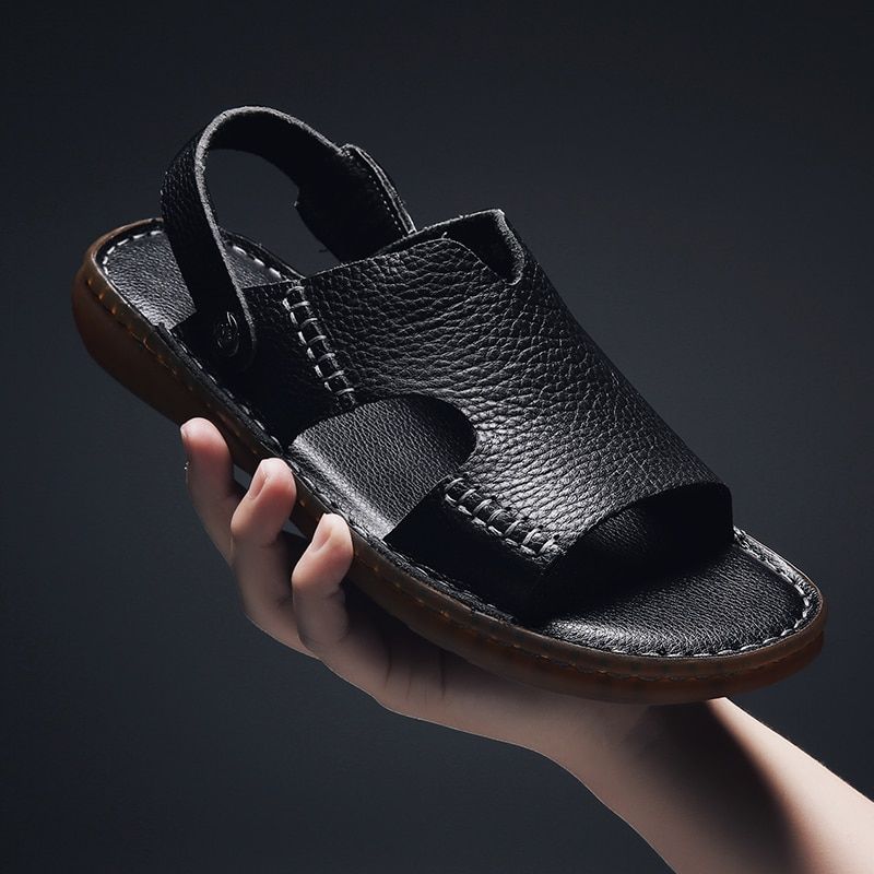 Size 38-46 Mens Sandals Comfort  Leather Summer High Quality Beach Slippers Casual Footwear Outdoor Beach Shoes 2021 New