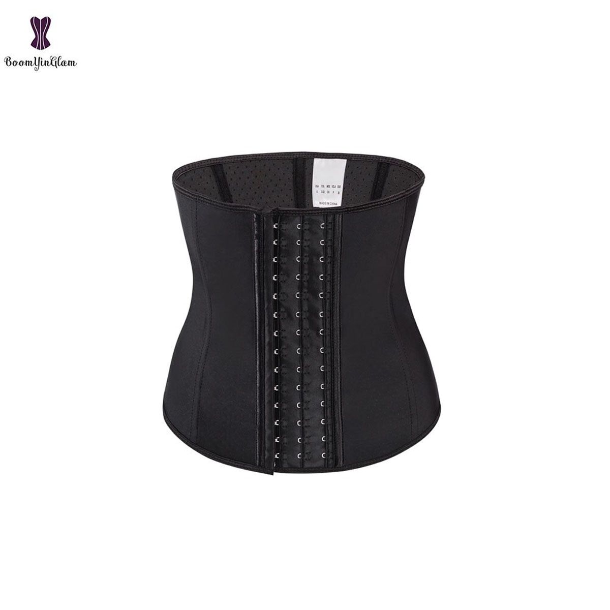 9 Steel Boned Ann Cherry Waist Trainer Solid Black Fajas Colombians Latex Girdle Women's UnderCorset With Holes
