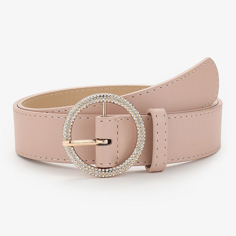 Loldeal 3.3x105cm Belt Women's Fashion Inlaid Rhinestone Round Buckle Vintage Ornament Dress Belt Casual Matching Jeans Strap