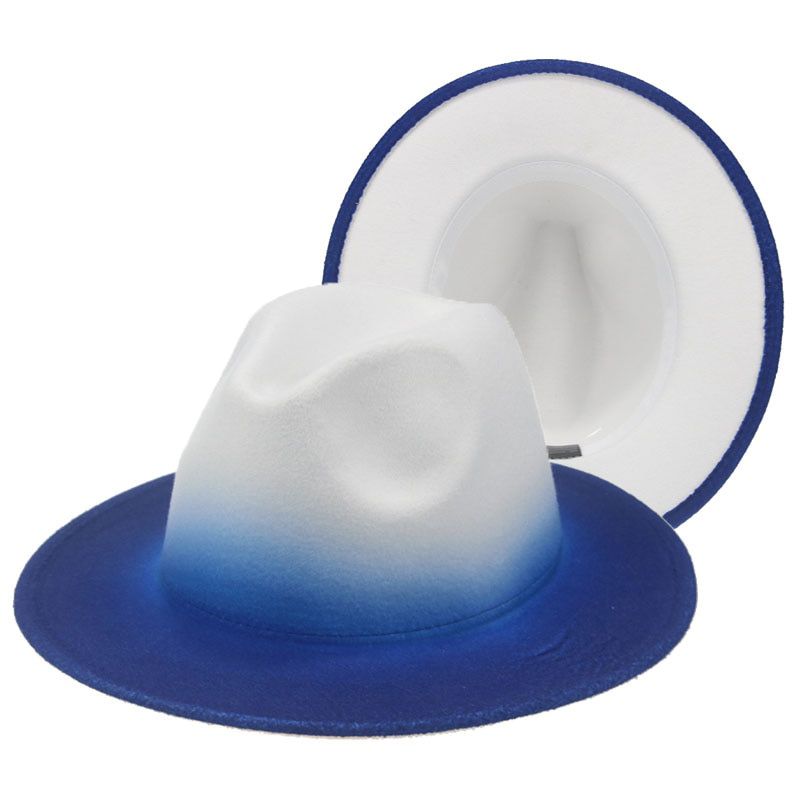 Women's Hat Fedora Felted Hats for Men Gradient Color Wide Brim Blue Design Luxury Casual Outdoor Men Fedoras SombrDe Mujer