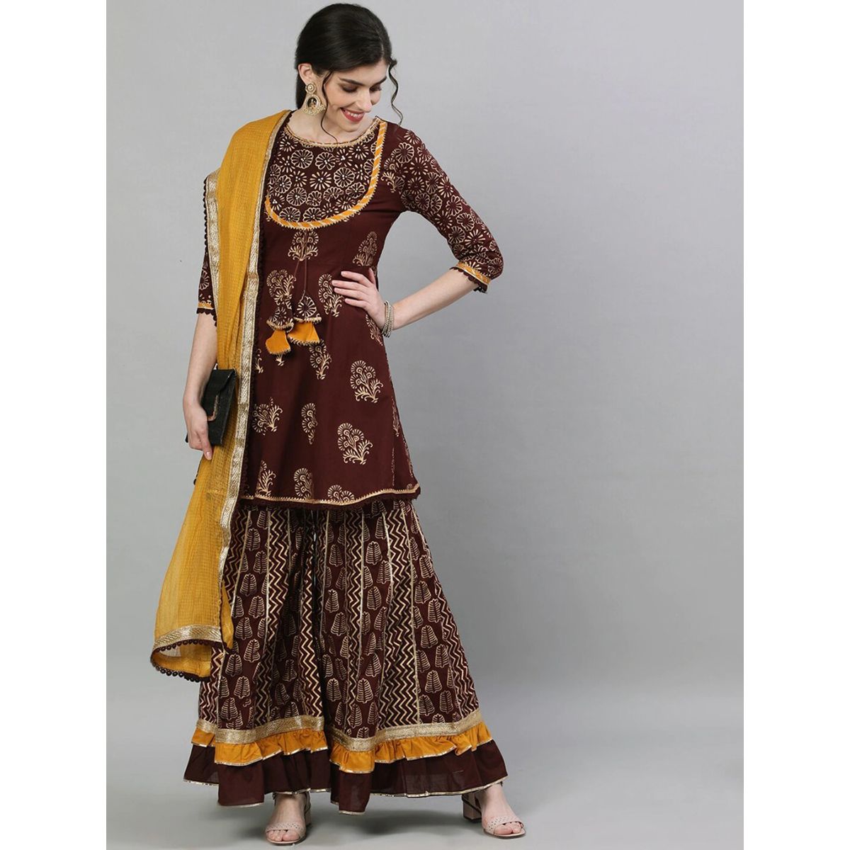 Pure AC Cotton Embellished Peplum Kurta and Sharara with Dupatta