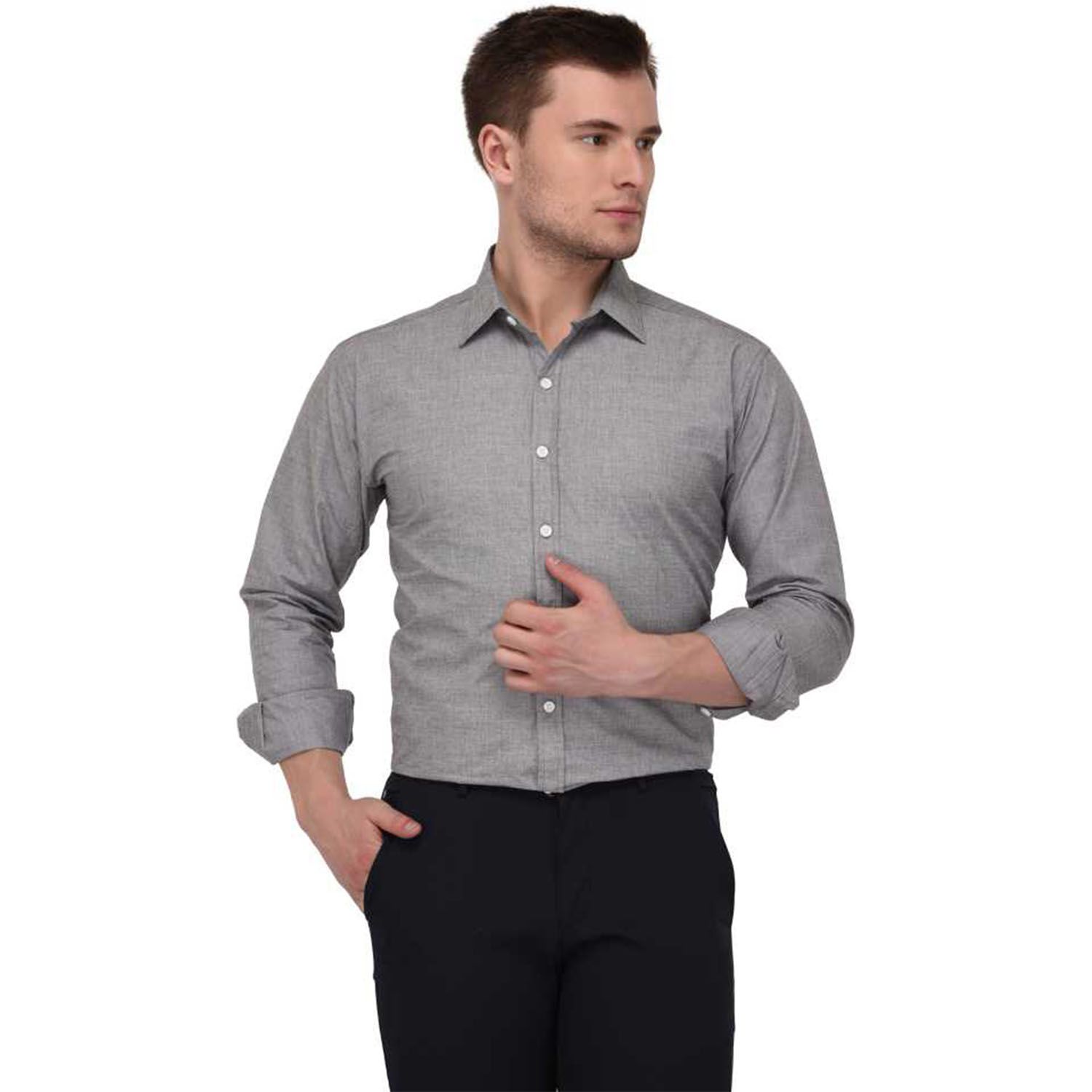 Deep Grey Cotton Casual Shirt for Men