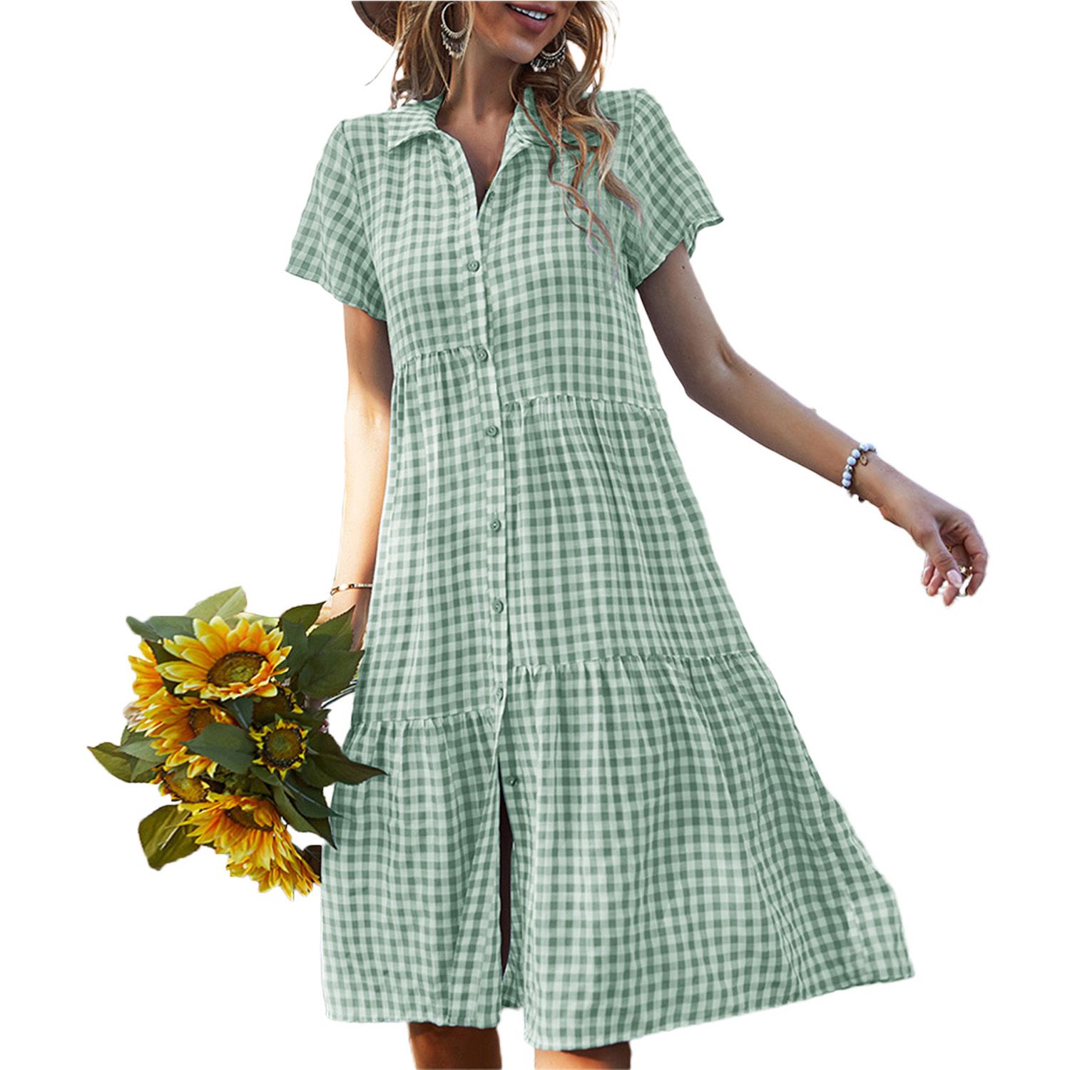 Party Dress Lapel Loose-fittingd-Calf Dress